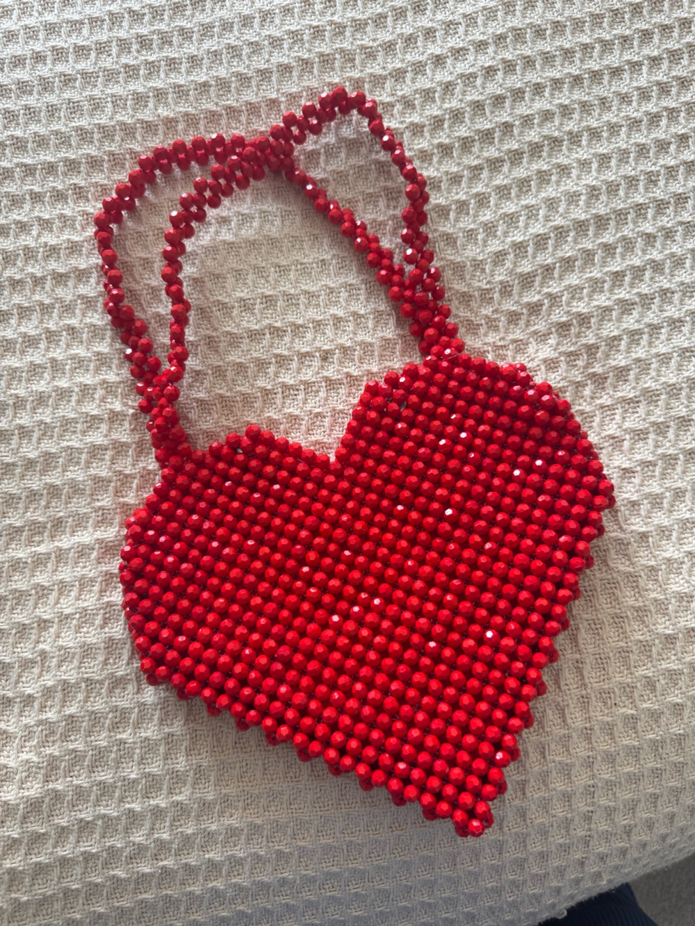 Beaded Red Heart Handbag Structured Bead Purse
